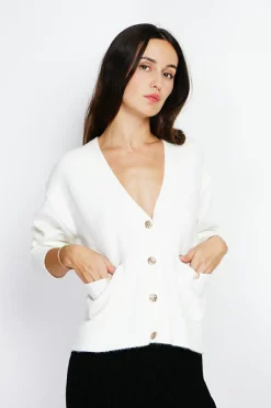 Gilet en Cachemire mélangé grand col naturel-Assuili Hot