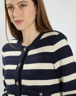 Femme Zapa Gilets Et Cardigans^Gilet en Coton & Laine Glada rayures nocturne/écru