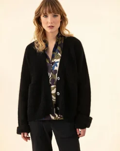Gilet en Kidmohair & Laine mélangés Bonnie noir-Indies