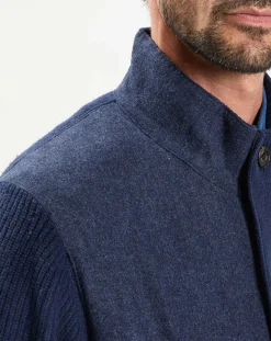 Gilet en Laine Bi-Matière uni bleu-Hackett London Discount