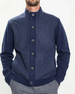 Gilet en Laine Bi-Matière uni bleu-Hackett London Discount