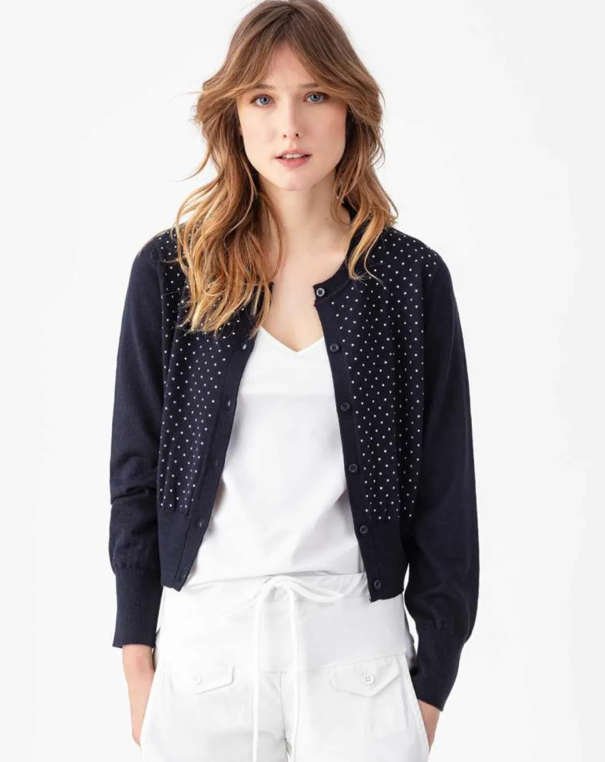 Femme Indies Gilets Et Cardigans^Gilet en Laine mélangée Tidal marine/argenté