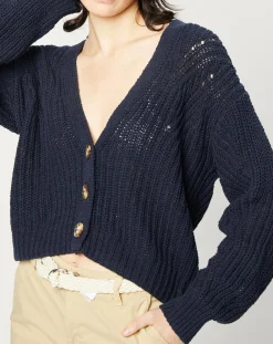 Gilet en Maille mélangée à boutons contrastants bleu marine-Esprit Best