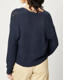 Gilet en Maille mélangée à boutons contrastants bleu marine-Esprit Best