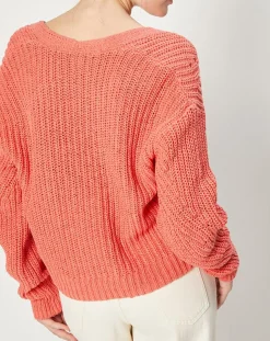 Gilet en Maille mélangée à boutons contrastants rose saumon-Esprit Hot