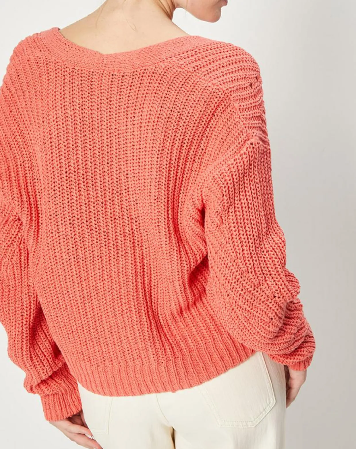 Gilet en Maille mélangée à boutons contrastants rose saumon-Esprit Hot