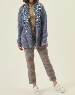Gilet en Mohair & Laine mélangés Ceinture Pampille bleu-Manoush Hot