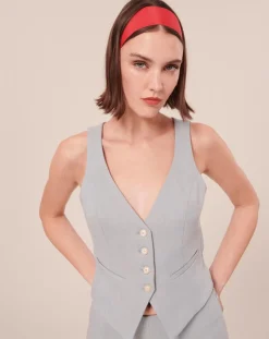 Femme Tara Jarmon Vestes, Blousons^Gilet en tissu flammé bleu