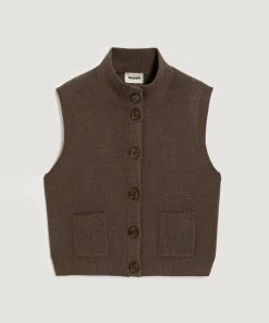 Gilet Laëtitia manches courtes col montant marron havane-Rodier Clearance