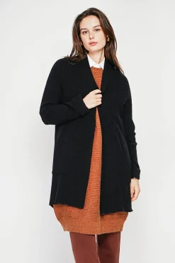 Gilet long à col châle noir-C&Jo Clearance