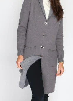 Gilet long en Cachemire mélangé col châle fourré thermique loup-Assuili Sale