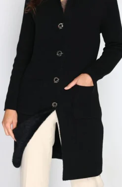 Femme Assuili Gilets Et Cardigans^Gilet long en Cachemire mélangé col châle fourré thermique noir