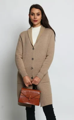 Femme Assuili Gilets Et Cardigans^Gilet long en Cachemire mélangé col châle fourré thermique camel