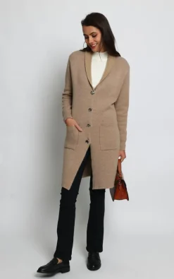 Femme Assuili Gilets Et Cardigans^Gilet long en Cachemire mélangé col châle fourré thermique camel