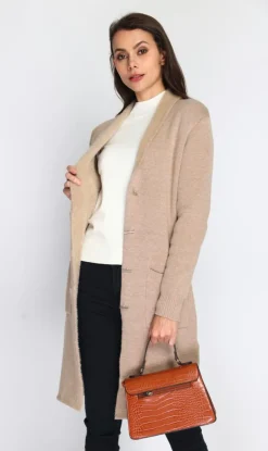 Femme Assuili Gilets Et Cardigans^Gilet long en Cachemire mélangé col châle fourré thermique camel