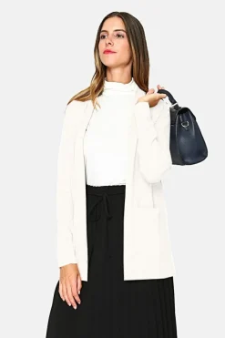 Gilet long en Cachemire mélangé col châle naturel-Assuili Sale
