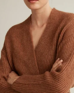 Gilet long en Laine & Mohair mélangés marron clair chiné-Cyrillus New