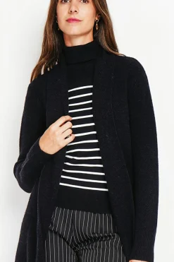 Gilet long fantaisie noir-Assuili Discount