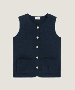 Gilet Maëva 100% laine sans manches milano bleu denim-Rodier Online