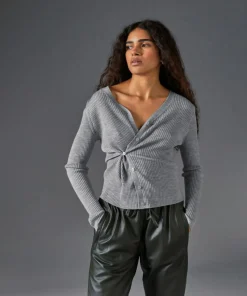 Gilet Mikaela 100% laine cache-coeur gris argent-Rodier Sale