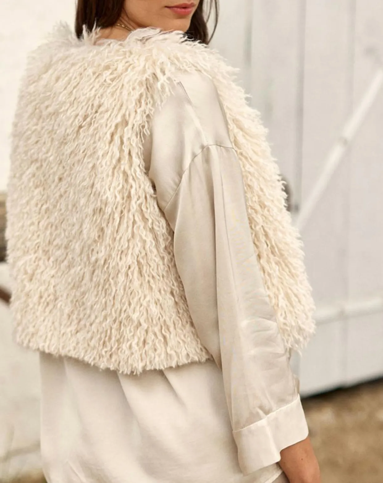 Gilet sans manches en fausse fourrure Moka crème-Lauren Vidal Discount