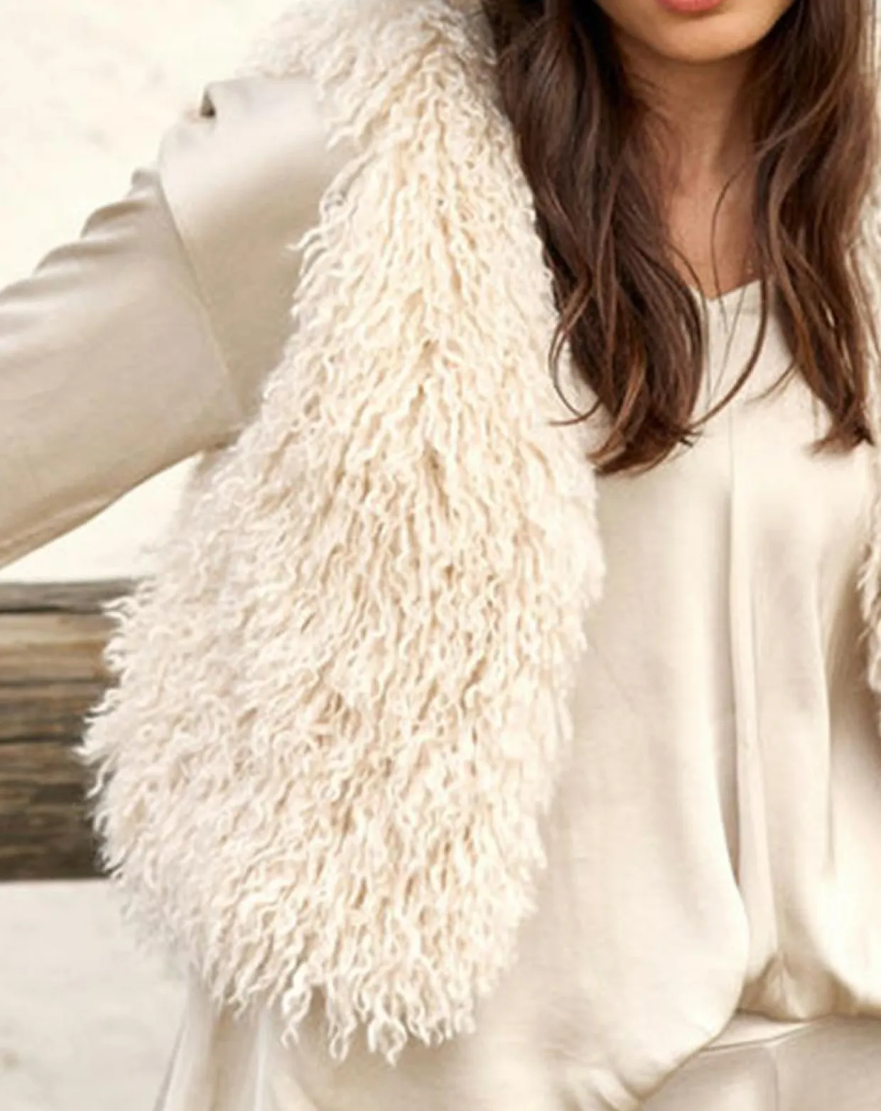 Gilet sans manches en fausse fourrure Moka crème-Lauren Vidal Discount