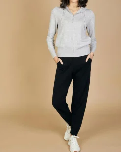 Gilet zippé à capuche en Laine & Cachemire Erica gris chiné clair-Cashmere Tribu Online