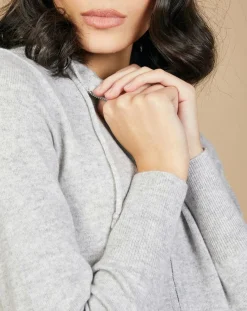 Gilet zippé à capuche en Laine & Cachemire Erica gris chiné clair-Cashmere Tribu Online