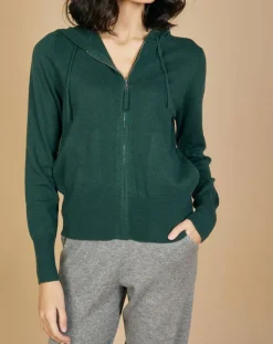 Gilet zippé à capuche en Laine & Cachemire Erica vert bouteille-Cashmere Tribu Outlet