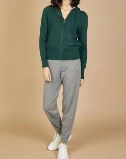 Gilet zippé à capuche en Laine & Cachemire Erica vert bouteille-Cashmere Tribu Outlet
