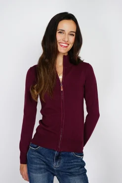 Gilet zippé en Cachemire mélangé bordeaux-C&Jo Discount