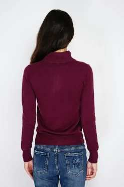 Gilet zippé en Cachemire mélangé bordeaux-C&Jo Discount