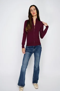 Gilet zippé en Cachemire mélangé bordeaux-C&Jo Discount