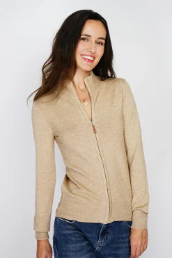 Gilet zippé en Cachemire mélangé camel-C&Jo Outlet
