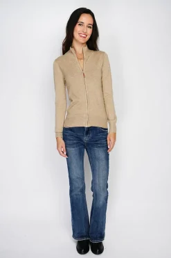 Gilet zippé en Cachemire mélangé camel-C&Jo Outlet