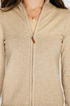 Gilet zippé en Cachemire mélangé camel-C&Jo Outlet