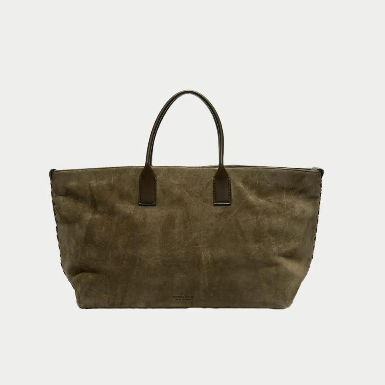 Femme Bottega Veneta Sacs^Grand cabas en Velours de Cuir kaki - 33x45x20 cm