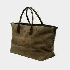 Femme Bottega Veneta Sacs^Grand cabas en Velours de Cuir kaki - 33x45x20 cm