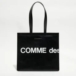 Femme Comme des Garçons Sacs^Grand sac fourre-tout en Cuir avec logo noir - 33x36x0.5 cm