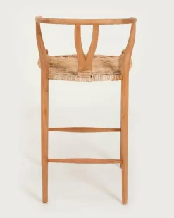 Hirosi - Chaise de bar en teck massif et rotin-Uniqka Discount