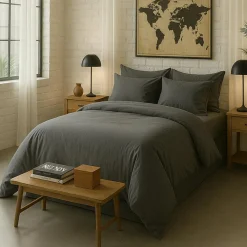 Baton Rouge Linge De Lit, Ensembles^Housse de Couette 100% Percale de Coton - Finition Bouteille 40cm gris magnet