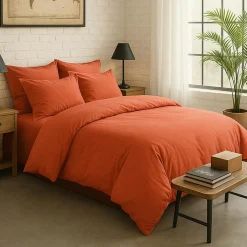 Baton Rouge Linge De Lit, Ensembles^Housse de Couette 100% Percale de Coton - Finition Bouteille 40cm terre de sienne