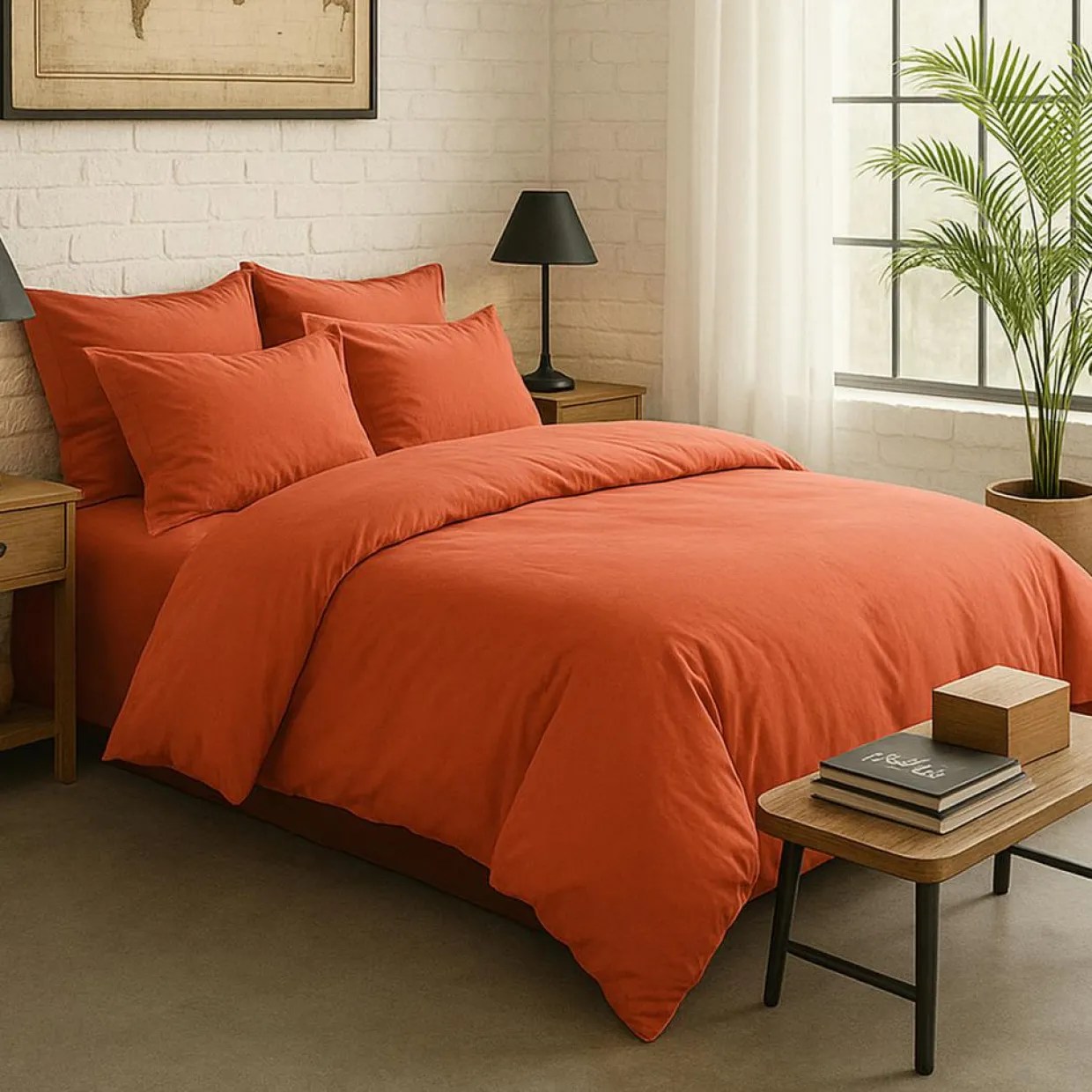 Baton Rouge Linge De Lit, Ensembles^Housse de Couette 100% Percale de Coton - Finition Bouteille 40cm terre de sienne