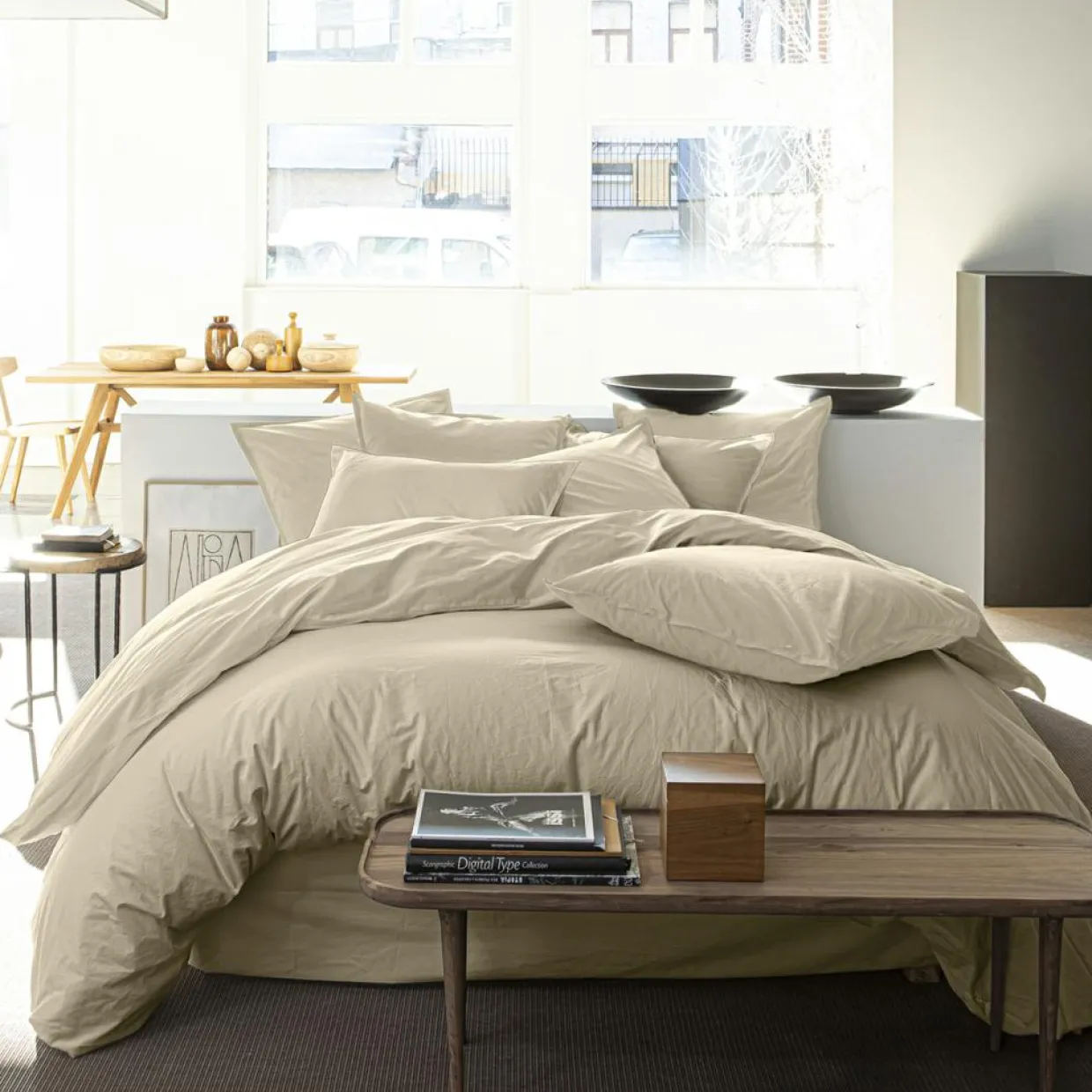 Baton Rouge Linge De Lit, Ensembles^Housse de couette en percale de coton lavé ecru naturel