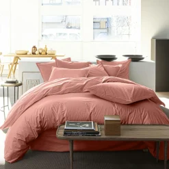 Baton Rouge Linge De Lit, Ensembles^Housse de couette en percale de coton lavé rose poudré