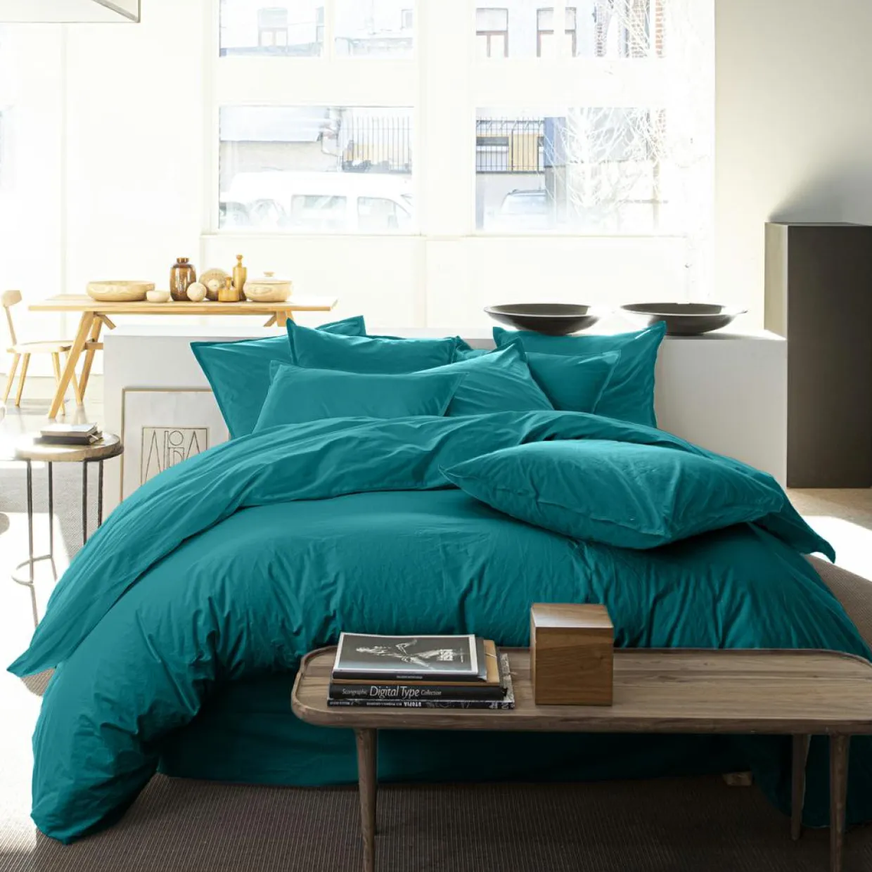 Baton Rouge Linge De Lit, Ensembles^Housse de couette en percale de coton lavé bleu canard