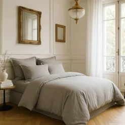Housse de couette satin de coton lavé grise-Baton Rouge Discount