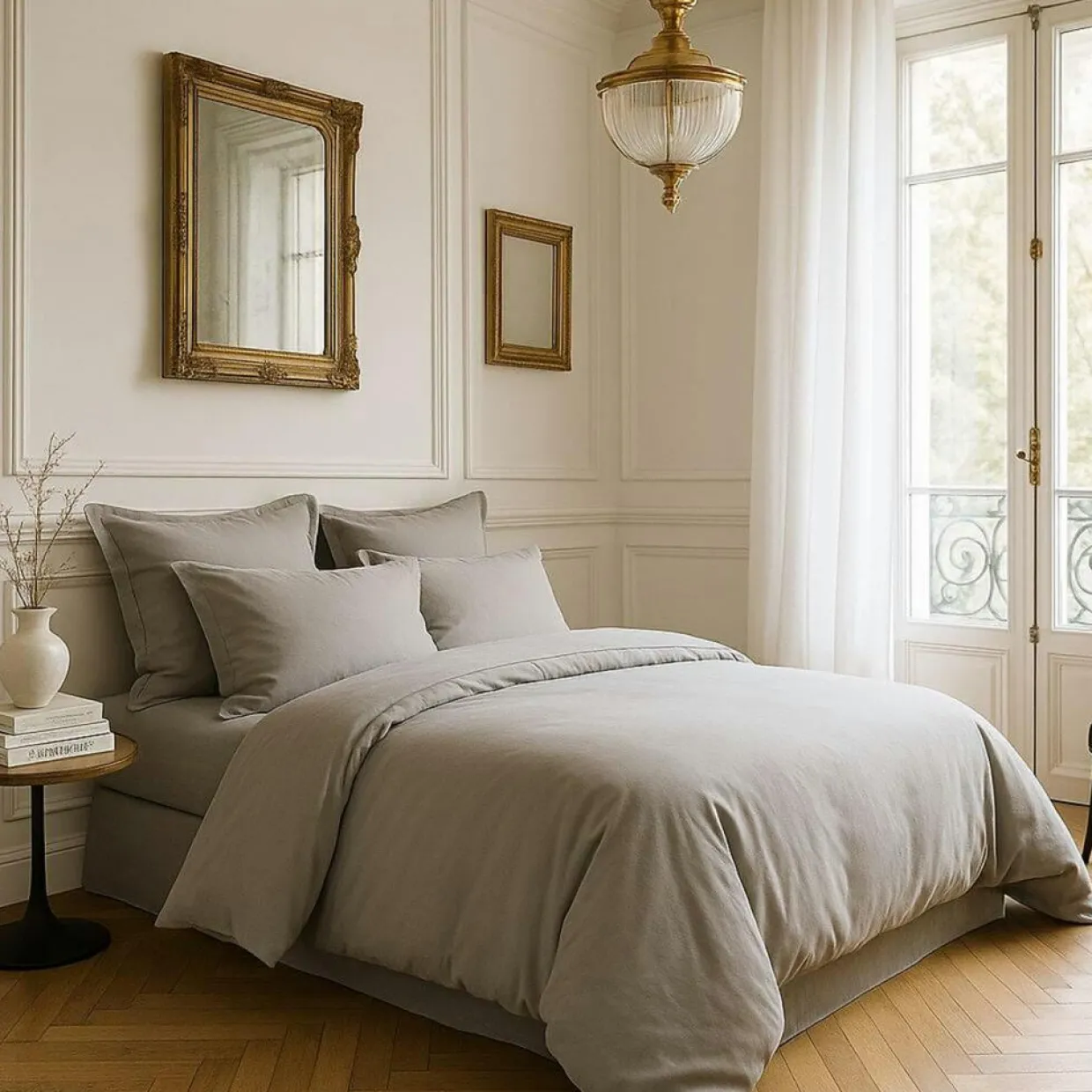 Housse de couette satin de coton lavé grise-Baton Rouge Discount