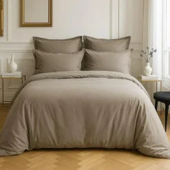 Housse de couette satin de coton lavé grise-Baton Rouge Discount