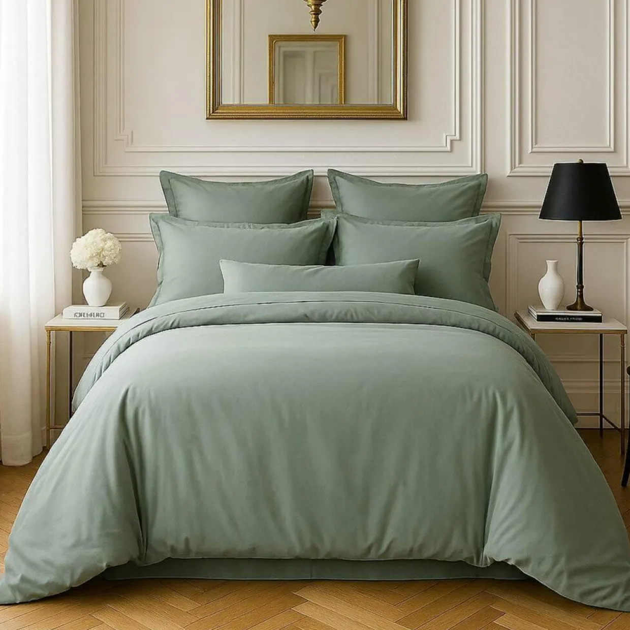 Baton Rouge Linge De Lit, Ensembles^Housse de couette satin de coton lavé verte